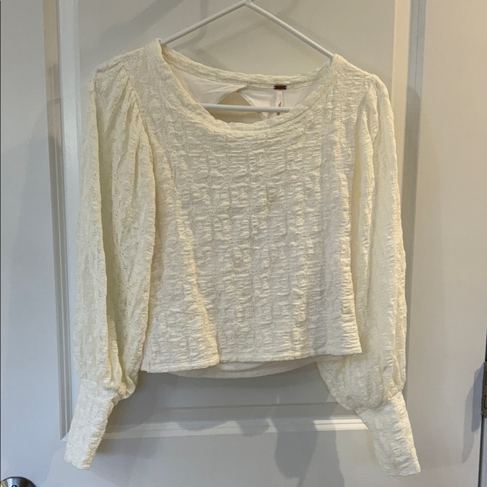 Free People Cream Textured Blouse